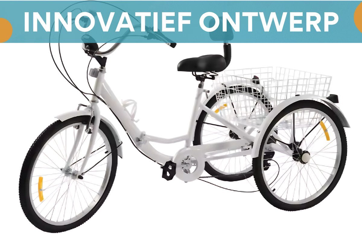 Driewieler Opulence 24 Inch - 7 versnellingen - Fiets voor volwassenen en senioren - Opvouwbare Trike - Met mand en LED Verlichting - Wit