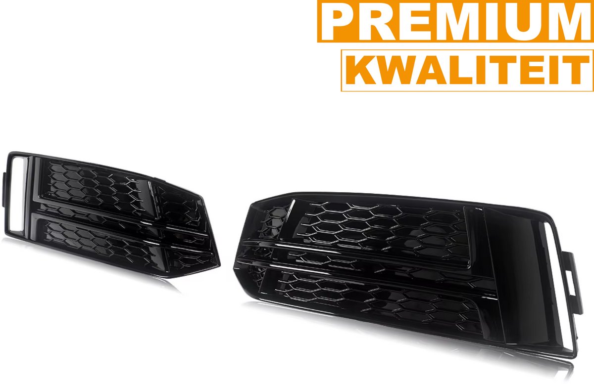 Mistlamp Grille Cover - Voor Audi A4/S4 B9 S-Line (2016-2018)- Zwart Honingraat - Gloss Zwart