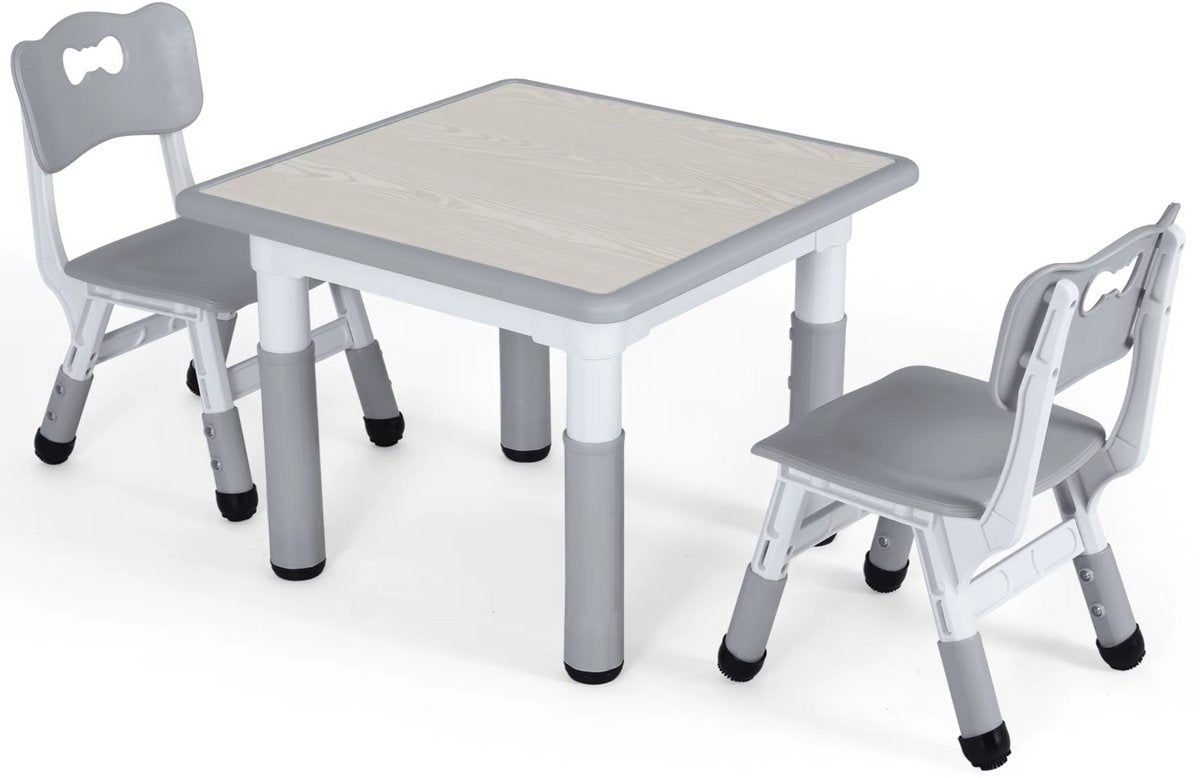 Kindertafel met stoeltjes - 2 stoelen - Activiteiten tafel - Speeltafel Kinderbureau - 3-8 jaar - In Hoogte Verstelbaar - Studeertafel voor Kinderen - Lichtgrijs