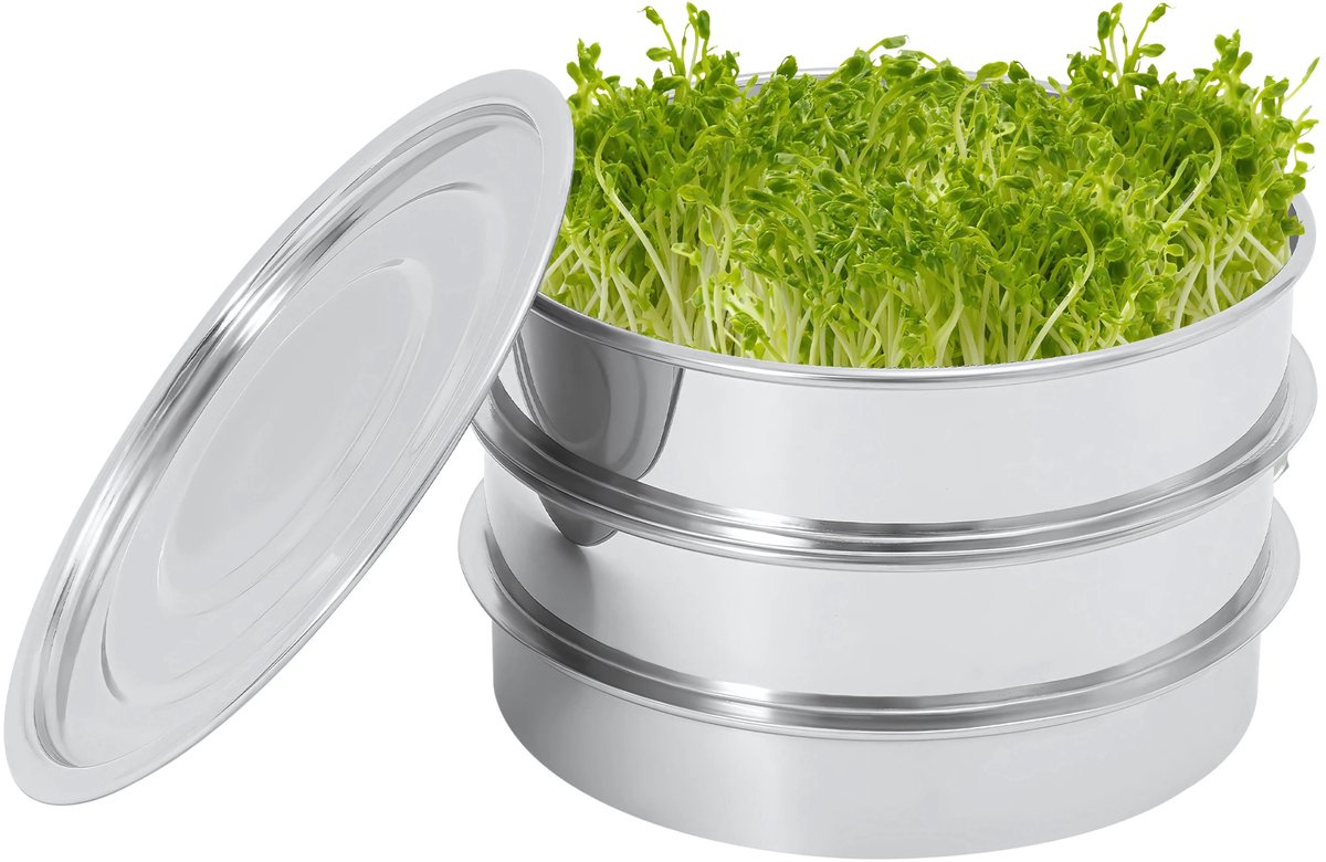 Zaadkiemset van 7,87 Inch - Voor Microgreens & Spruiten - Stapelbaar Kiemapparaat - 304 Roestvrij Staal