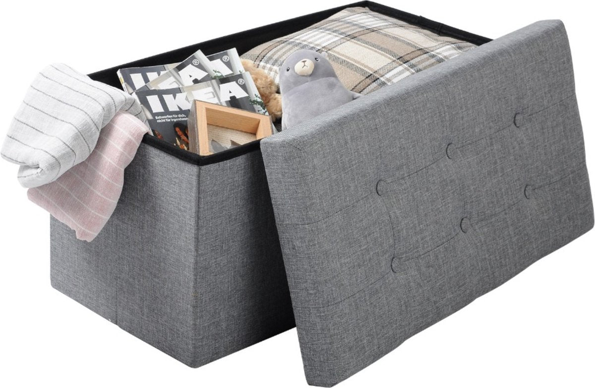 Moderne Opbergbank Ferino - Met opbergruimte - Zitbank Poef - Voetenbank - Opbergbox hocker - Zitkist met deskel - Lichtgrijs - Stof - 76x38x38 cm