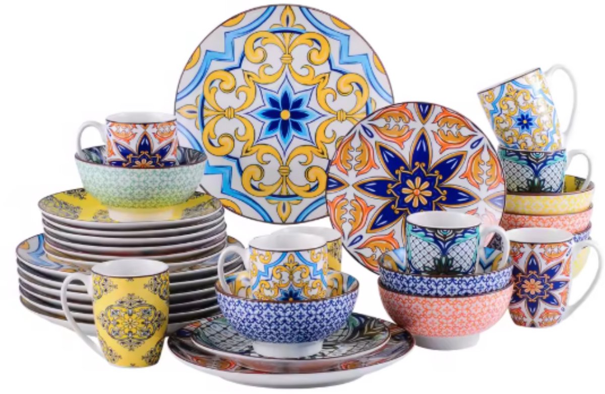 Velentino Serviesset - 32 delig - 8 persoons - Mozaïek - Dinerborden - Bordenset - Diepe borden - Ontbijtborden - Servies - Keukenservies