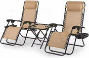 Opvouwbare Ligstoel voor de Tuin - Tuinstoel - Ligbed - Met tafeltje - 2 stuks- Beige