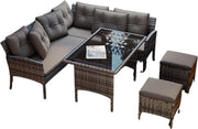 Tuinmeubelset - Loungeset - Tuinlounge Lounge Set - Lounge Set voor 7 Personen - Inclusief Sofa, Tafel, Kruk en Wasbare Kussens
