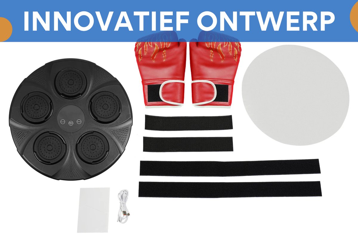 Muziekboksmachine - Boksmachine - met Wandmontage - Voor Thuisfitness & Training - Boksdoel met 9 Snelheden & 9 Modusinstellingen - Inclusief Handschoenen, Geschikt voor Massieve & Marmeren Wanden