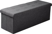 Luxe Opbergbank Fida - Met opbergruimte - Zitbank Poef - Voetenbank - Opbergbox hocker - Zitkist met deskel - Grijs - Stof - 110x37.5x38cm