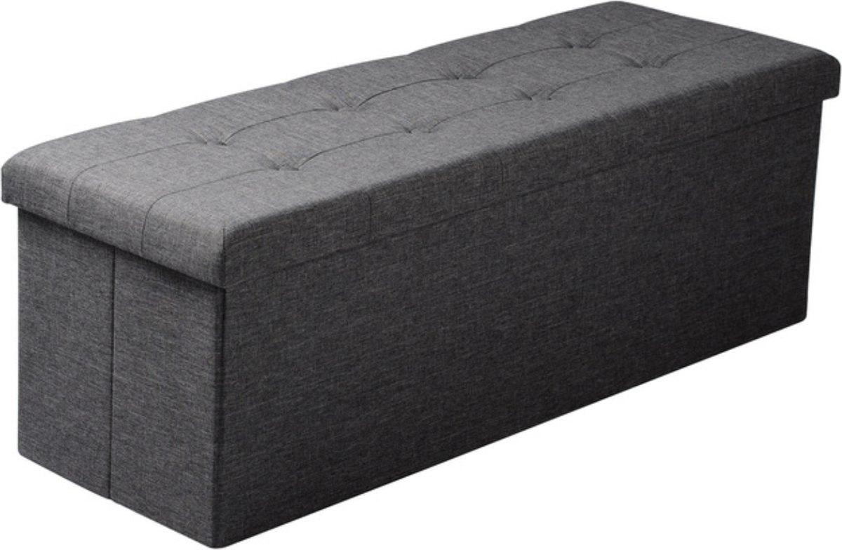 Luxe Opbergbank Fida - Met opbergruimte - Zitbank Poef - Voetenbank - Opbergbox hocker - Zitkist met deskel - Grijs - Stof - 110x37.5x38cm