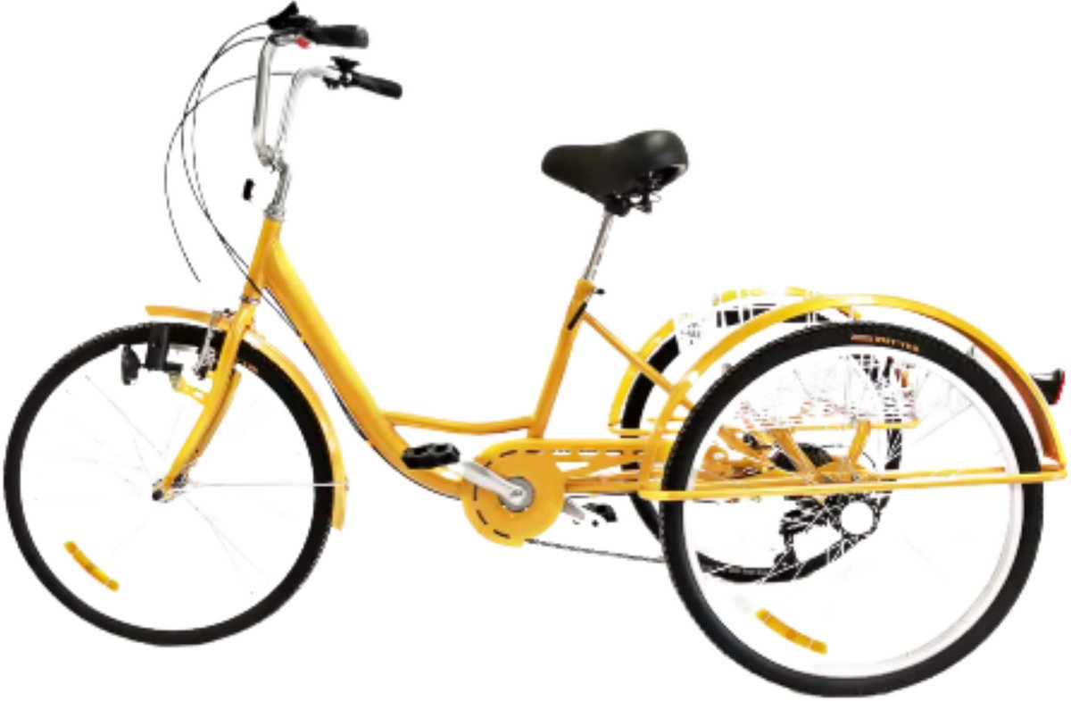 Driewieler Milano - 6 versnellingen - Fiets voor volwassenen en senioren - 24 Inch - Opvouwbare Trike - Met mand - Voorrem - Zwart