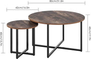Salontafel Valora - Bijzettafels - 2 stuks - Voor Woonkamer - Vintage Bijzettafel van Hout met Metalen Poten - Middentafel 80cm x 42cm - Bruin