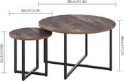 Salontafel - Bijzettafels - 2 stuks - Voor Woonkamer - Vintage Bijzettafel van Hout met Metalen Poten - Middentafel 80cm x 42cm - Bruin