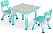 Kindertafel met stoeltjes - 2 stoelen - Activiteiten tafel - Speeltafel Kinderbureau - 3-8 jaar - In Hoogte Verstelbaar - Studeertafel voor Kinderen - Turquoise