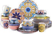 Kleurrijke Geometrische Patroon Keramische Serviesset - Gigi Stijl - 32-delig - Voor 8 Personen - Uniek Design