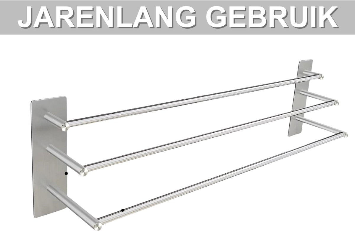 Handdoekenrek PRO - Voor badkamer - RVS -80cm - Voor Badkamer en Keuken - Handdoekrek - 3 laags - Wandmontage