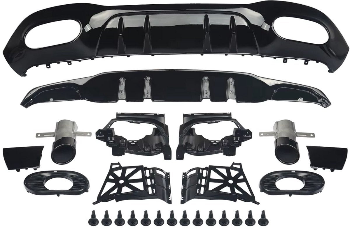 Diffuser Set Nitronox - Achterdiffuser en Uitlaatpijp - Voor Mercedes A-Klasse W177 AMG A35 Look (2018+) - Zwart - Auto Accessoires