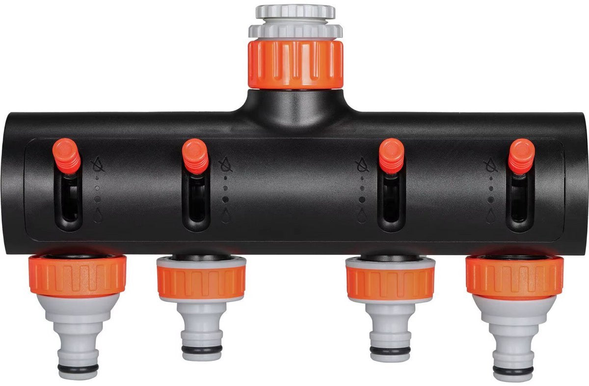 Tuinslangadapter Zyrell - Aansluit 4-set - Tuinspuit - Aansluitset - Slangsplitter met Klep voor Buitenirrigatie - Aluminiumlegering & ABS Connectoradapter