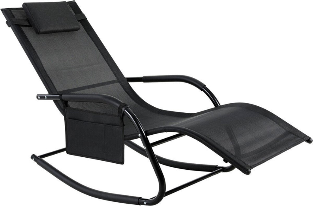 Happyment Ligstoel deluxe - Zonnebed - Strandstoel - Ligbed tuin - Zwart - Tuinstoelen