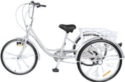Driewieler Madrid - Fiets voor volwassenen en senioren - 6 versnellingen - 24 Inch - Opvouwbare Trike - Met mand - Voorrem - Zilver