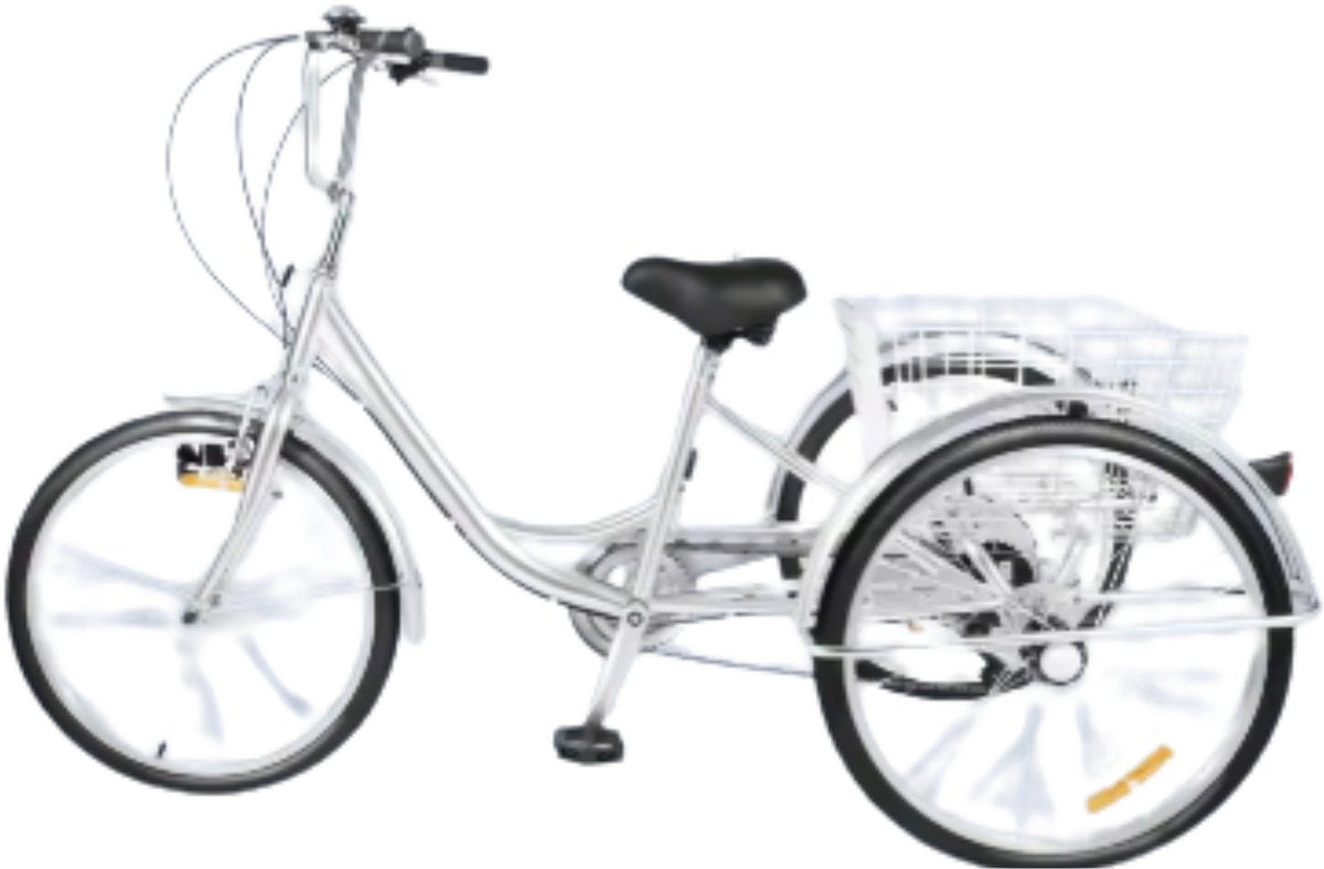 Driewieler Madrid - Fiets voor volwassenen en senioren - 6 versnellingen - 24 Inch - Opvouwbare Trike - Met mand - Voorrem - Zilver