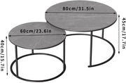 Salontafel Venetia Fioren - Ronde salontafel - Set van 2 - Marmer tafelblad - Bijzettafel woonkamer - Metalen poten - Grijs