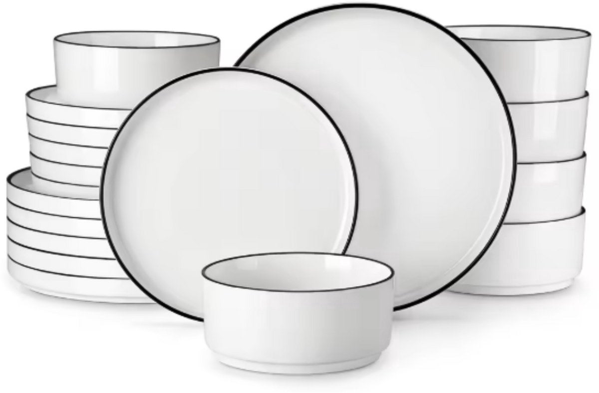 Golden Serviesset – Serviesset – 4 persoons – 12 delig – Zwarte Rand Keramisch – Ontbijtborden – Elegant tafelservies