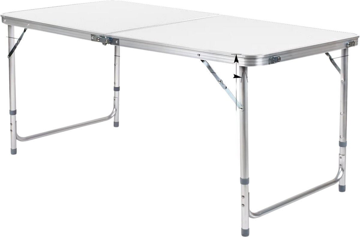 Campingtafel 5 delig - Kampeertafel - Opvouwbaar - Klaptafel - Voor Camping en Tuin - Inklapbaar met 4 Krukken - Aluminium 120 cm - Wit