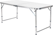 Campingtafel 5 delig - Kampeertafel - Opvouwbaar - Klaptafel - Voor Camping en Tuin - Inklapbaar met 4 Krukken - Aluminium 120 cm - Wit