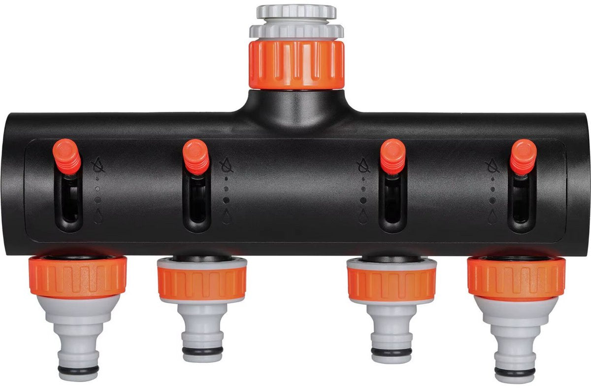 Tuinslangadapter - Aansluit 4-set - Tuinspuit - Aansluitset - Slangsplitter met Klep voor Buitenirrigatie - Aluminiumlegering & ABS Connectoradapter