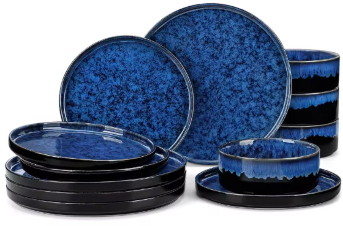 Montario Serviesset - 36 delig - 12 persoons - Marine blauw - Dinerborden - Bordenset - Diepe borden - Ontbijtborden - Servies - Keukenservies