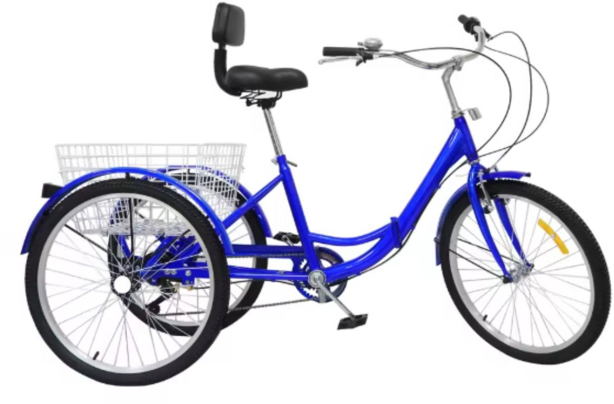 Driewieler Aravon Dita - 7 versnellingen - Fiets voor volwassenen en senioren - 24 Inch - Opvouwbare - Verstelbaar - Met mand - Voorrem - Blauw