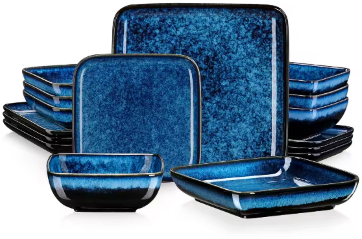Monarchial Ontbijtborden – 4 persoons – 16 delig – Blauw Keramisch – Dinerborden – Ontbijtborden