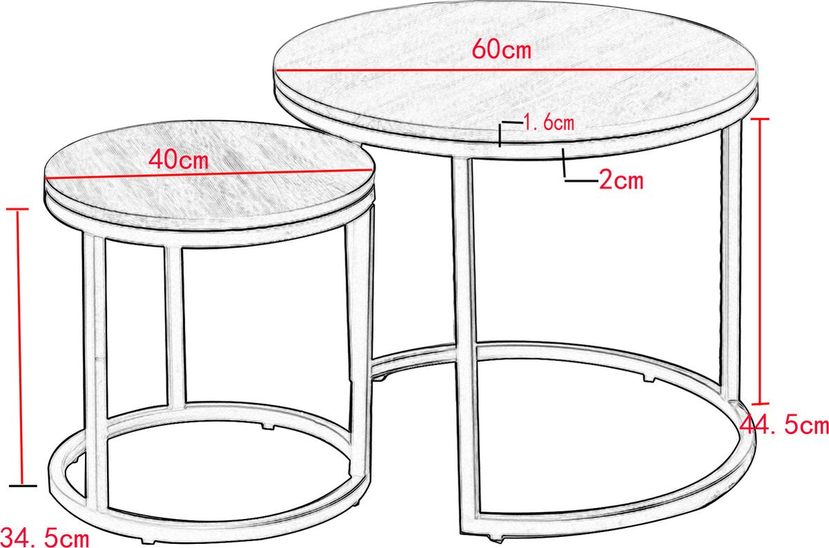 Happyment Moderne Salontafel - Set van 2 - Landelijk - Woonkamer - Rond - Glas goud - 60 en 40cm