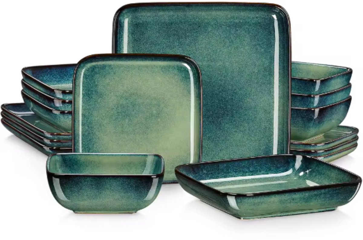 Elegant Bordenset – 4 persoons – 16 delig – Keramisch groen – Eetborden – Breakfast Plates