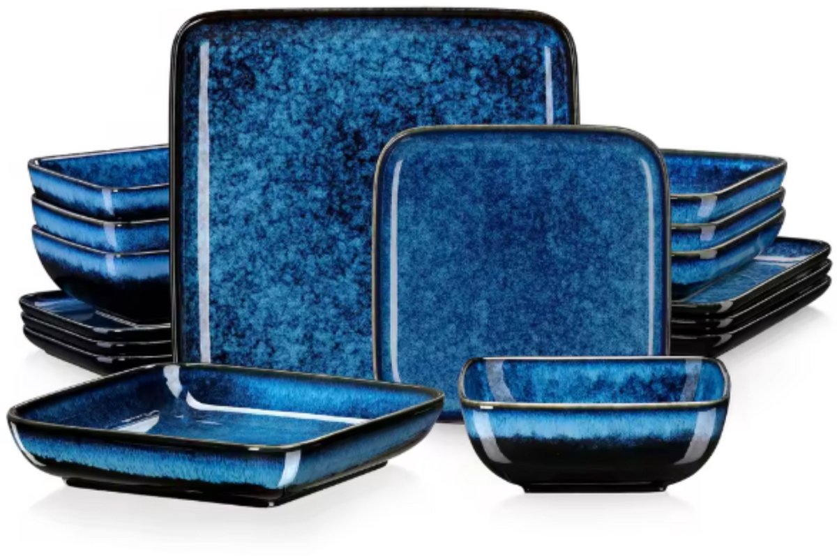 Castella Serviesset - 16 delig - 4 persoons - Blauw - Dinerborden - Bordenset - Diepe borden - Ontbijtborden - Servies - Keukenservies