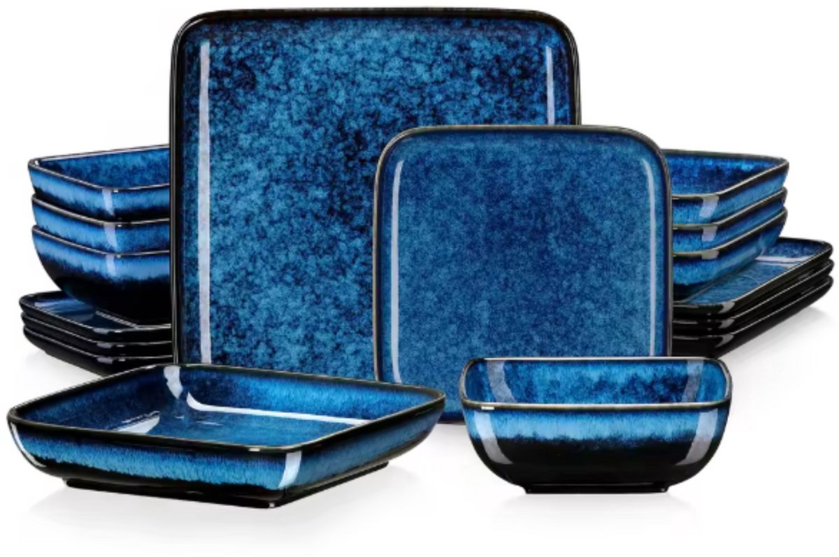 Majestic Serviesset - 16 delig - 4 persoons - Blauw - Dinerborden - Bordenset - Diepe borden - Ontbijtborden - Servies - Keukenservies – Stijlvol keramiek