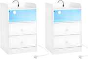 Nachtkast met RGB lichten - Wit - Slaapkamer - Met ingebouwde usb oplaadpoorten - Set van 2