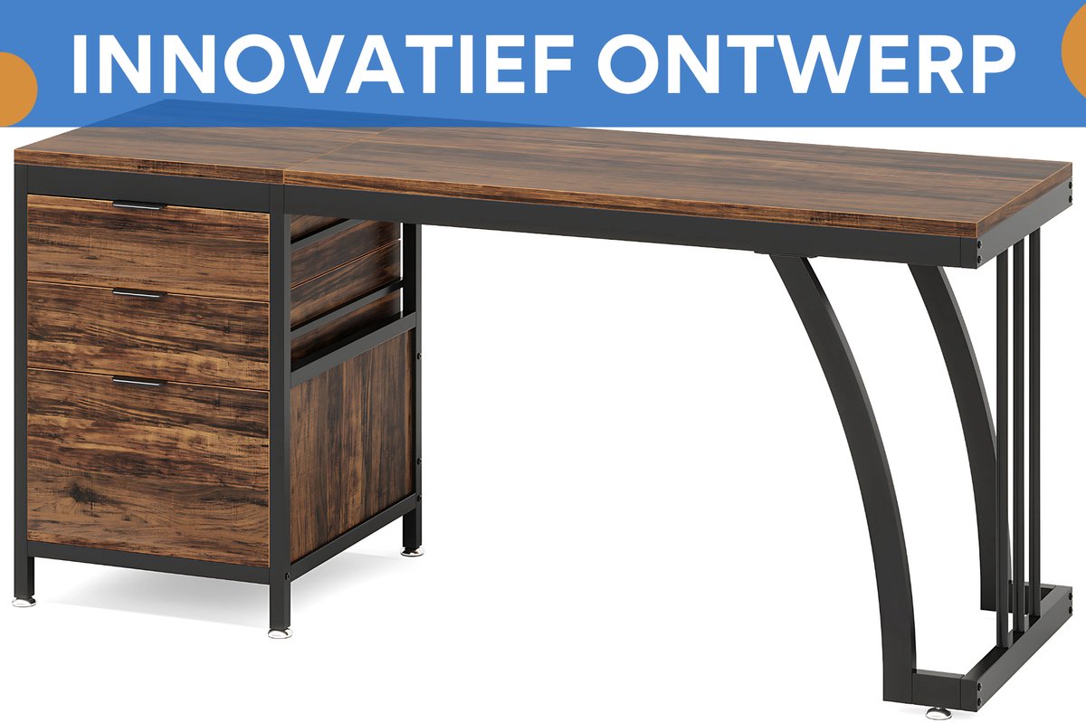 Computerbureau Luvia - Met 3 lades - 150cm - Bruin - Bureau - Voor thuis of werk en meer