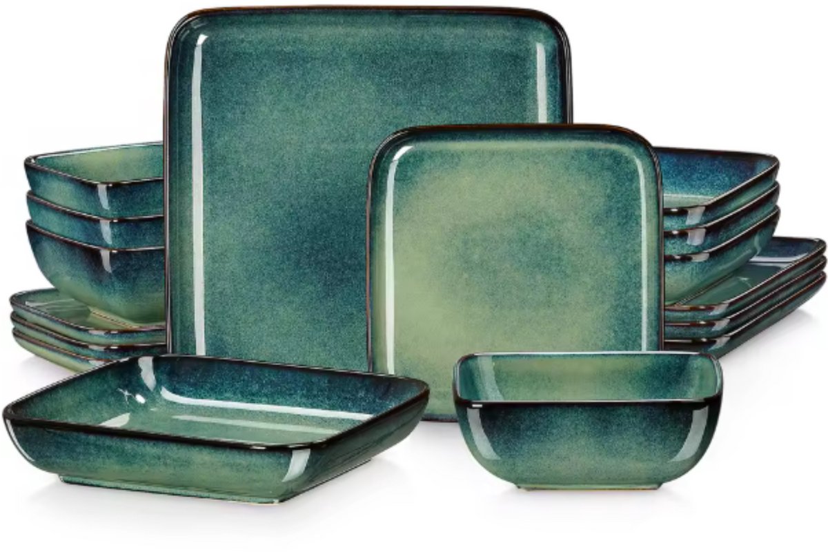 Vittoria Serviesset - 16 delig - 4 persoons - Groen - Dinerborden - Bordenset - Diepe borden - Servies - Ontbijtborden - Keukenservies