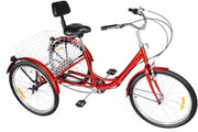 Driewieler Berlin - 7 versnellingen - Fiets voor volwassenen en senioren - 24 Inch - Opvouwbare - Verstelbaar - Met mand - Voorrem - Rood - 120KG