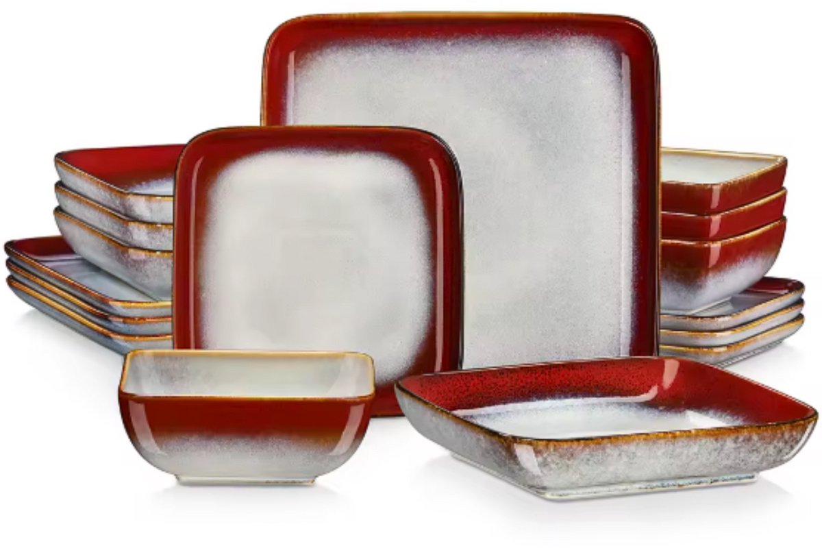 Noble Dinerborden – 4 persoons – 16 delig – Rood Keramisch – Eetborden – Ontbijtborden