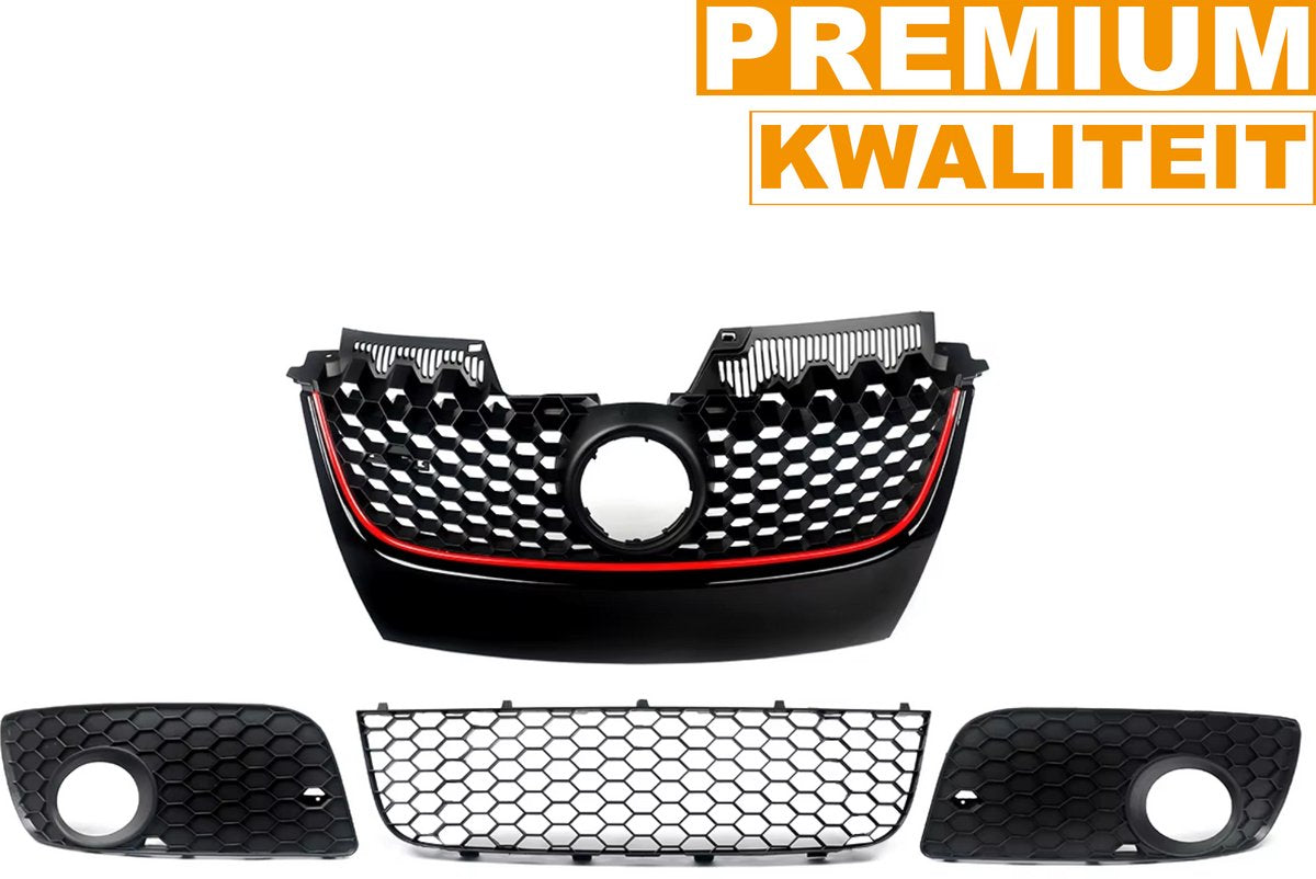 Voorbumper - Voor VW Golf MK5 Jetta/GLI/GTI 2006-2009 - Auto accessoires - Honingraat grille - Rode trim - Zwart