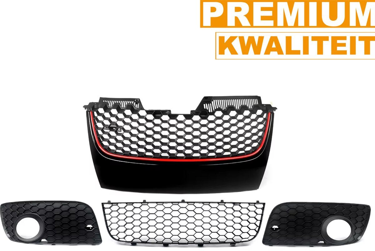 Grille Ignisport - Voorbumper Mesh Grille - Voor VW Jetta GTI/GLI MK5 (2006-2009) - Rode Bekleding