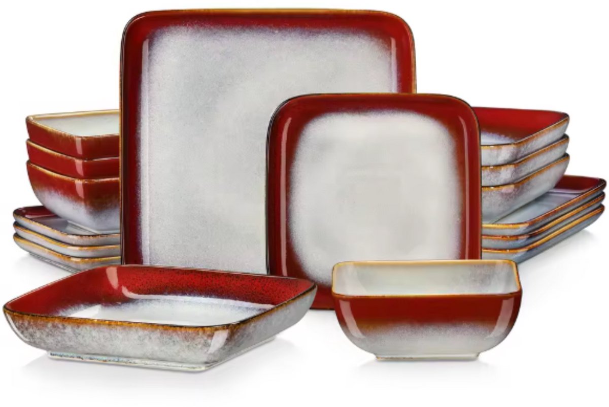 Regal Dinerborden – 4 persoons – 16 delig – Keramisch rood – Dinerborden – Breakfast Plates
