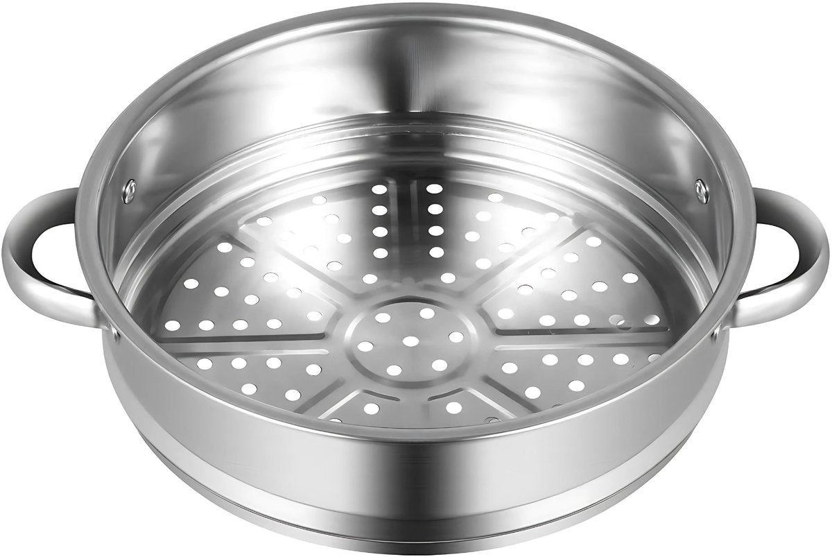 Stoompan - Stoomkoker - Stoommandje - Voor Gezond Koken in de Keuken - 5-Laags Multifunctionele Stoomboot - 24 cm met Glazen Deksel - RVS