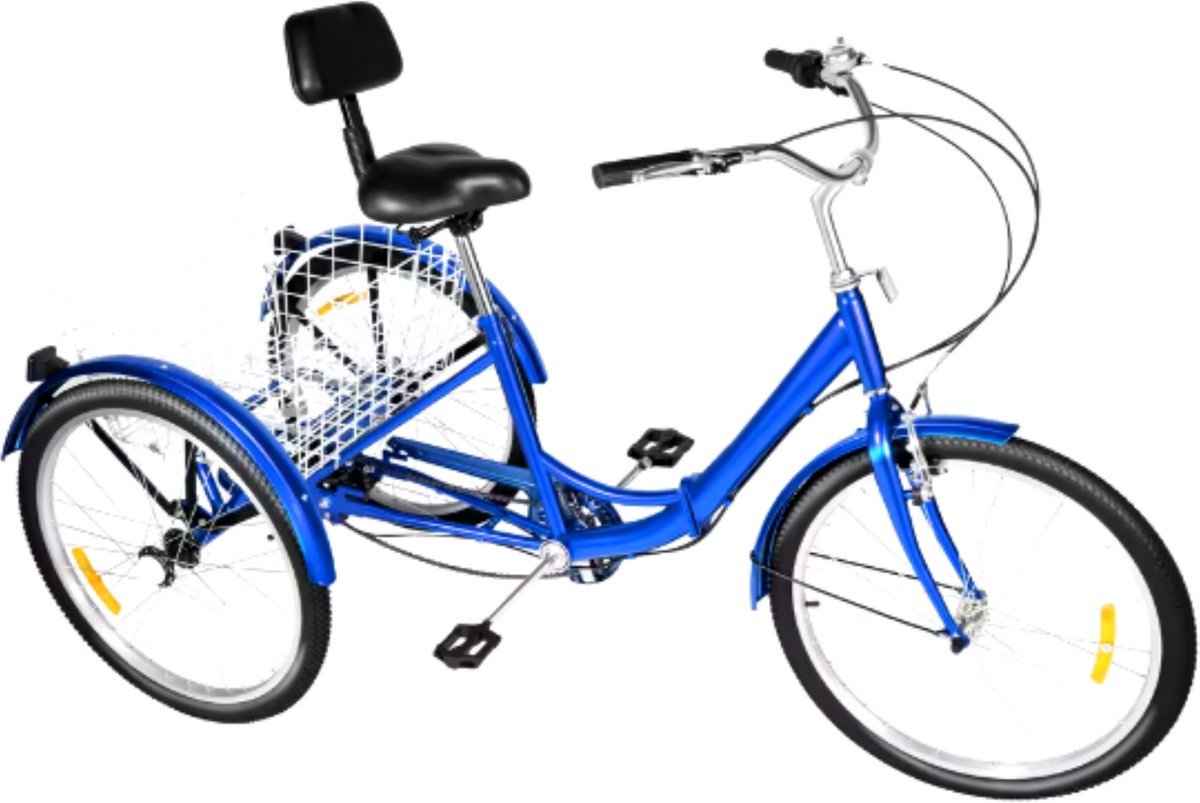 Driewieler Rustic Tavien - 7 versnellingen - Fiets voor volwassenen en senioren - 24 Inch - Opvouwbare - Verstelbaar - Met mand - Voorrem - Blauw - 120KG