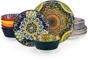 Bohemian Serviesset – 18 delig- 6 persoons – Kleurrijk Keramisch – Dinerborden – Breakfast Plates