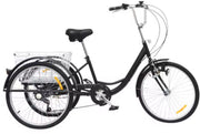 Driewieler 6 versnellingen - Fiets voor volwassenen en senioren - 24 Inch - Opvouwbare Trike - Met mand - Voorrem - Zwart