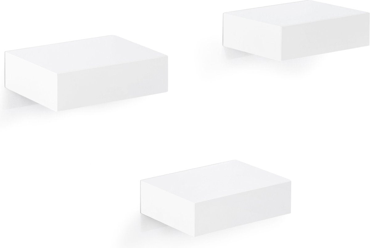 Happyment Luxe Wandplank Zwevend - 10,5cm - Zwevende wandplanken tegen muur - Wandrek - Fotoplank kinderkamer - Boekenplank - Hout MDF - Wit - Set van 3