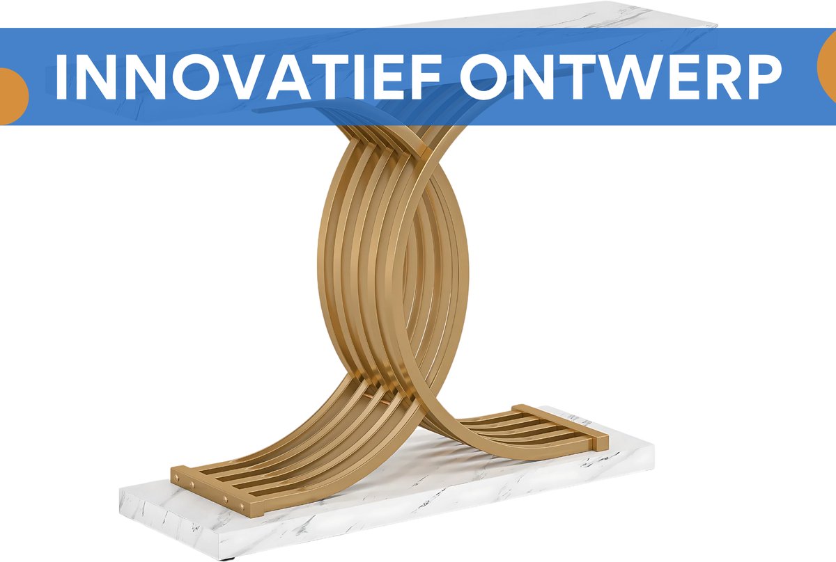 Moderne Console Tafel - Sidetafel - Wandtafel - Haltafel - Wit/goud - Voor Hal of woonkamer of Gang - Marmer look - 100cm