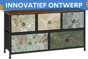 Ladekast met 5 Laden -Dressior - Kast - Voor Woonkamer, Slaapkamer, Keuken of Hal - TV-Kast & Dressoir - Met Stof en Metalen Frame van