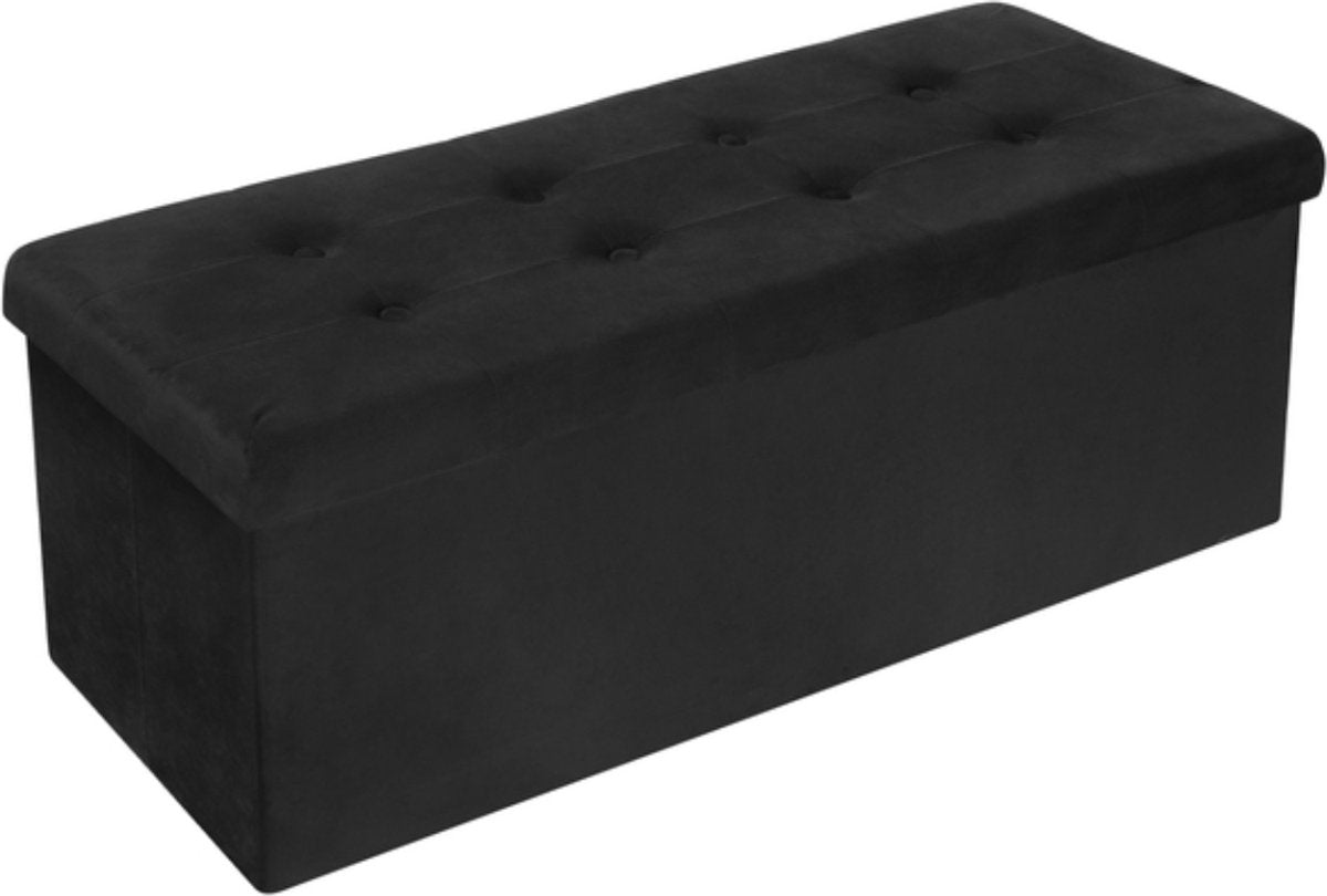 Luxe Opbergbank Zico - Met opbergruimte - Zitbank Poef - Voetenbank - Opbergbox hocker - Zitkist met deskel - Black - Velvet - 110x37.5x38cm
